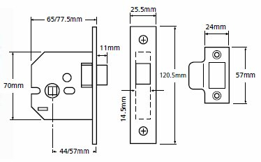 Union 2677 flat mortice latch diagram union2677